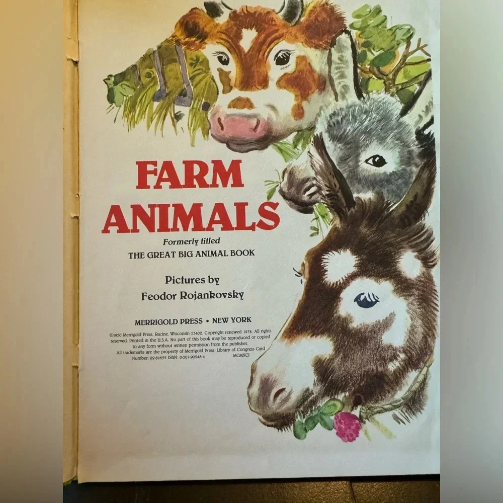 VINTAGE 1991 Farm Animals Children’s Illustrated Hardcover Book